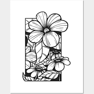 Black and white flower doodle illustration Posters and Art